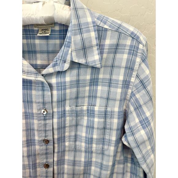 L.L.BEAN | Blue White Plaid Button Down Shirt 100% Cotton | Medium - Picture 4 of 7